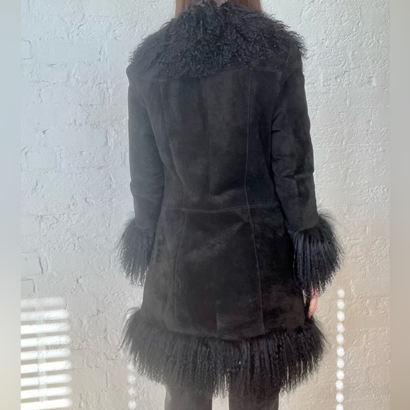 Vintage Mongolian lamb fur trim suede coat - Picture 4 of 5